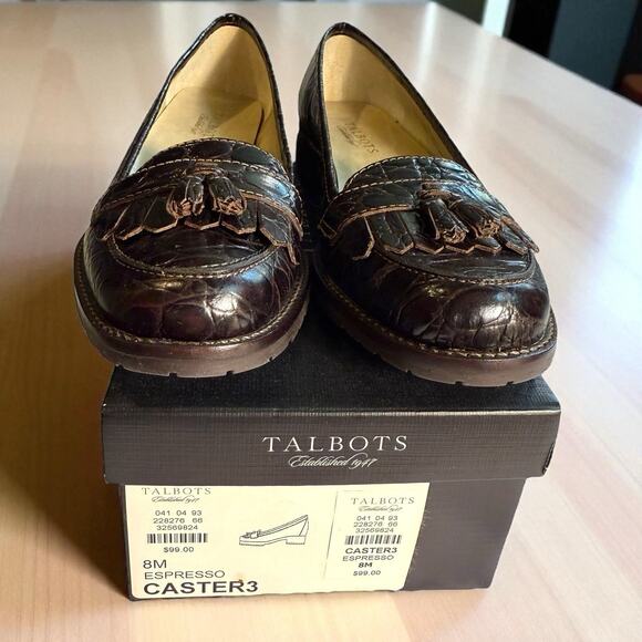 Talbots Caster3 Loafer 8M Women Croc Embossed Leather Shoes Lug Sole Tassels - Picture 2 of 8